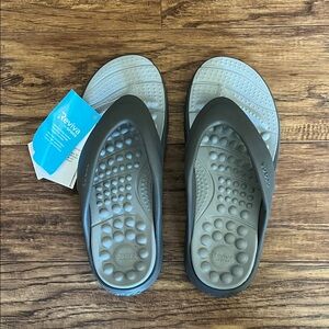 NEW!! CROCS Reviva Two-Tone Gray Slide Sandals